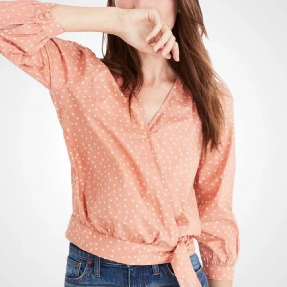 Madewell Peach Polka Dot Wrap Crop Top, size L. Excellent shape. Rarely worn. - Picture 1 of 6